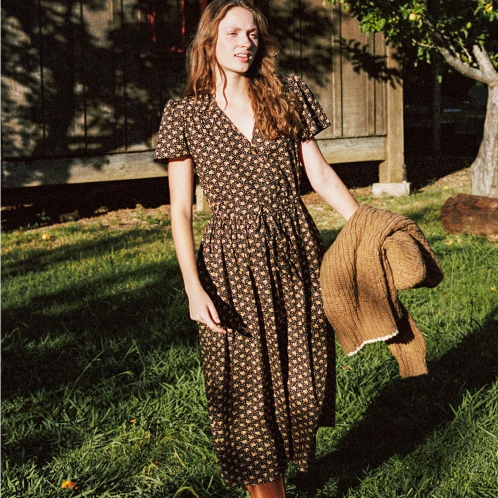 Christy Dawn Carob Ditsy Leaf Dawn Dress XS